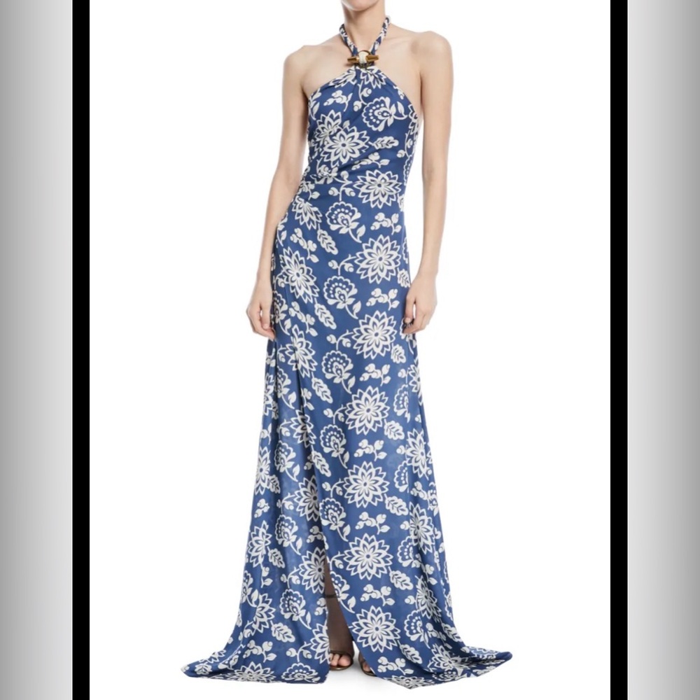 Ralph Lauren Collection - Halter Floral-Print Silk Gown with Toggle & Rope
